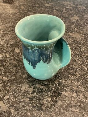 Neher Pottery Hand Warmer Mug Turquoise With Blue Drip Glaze 2024